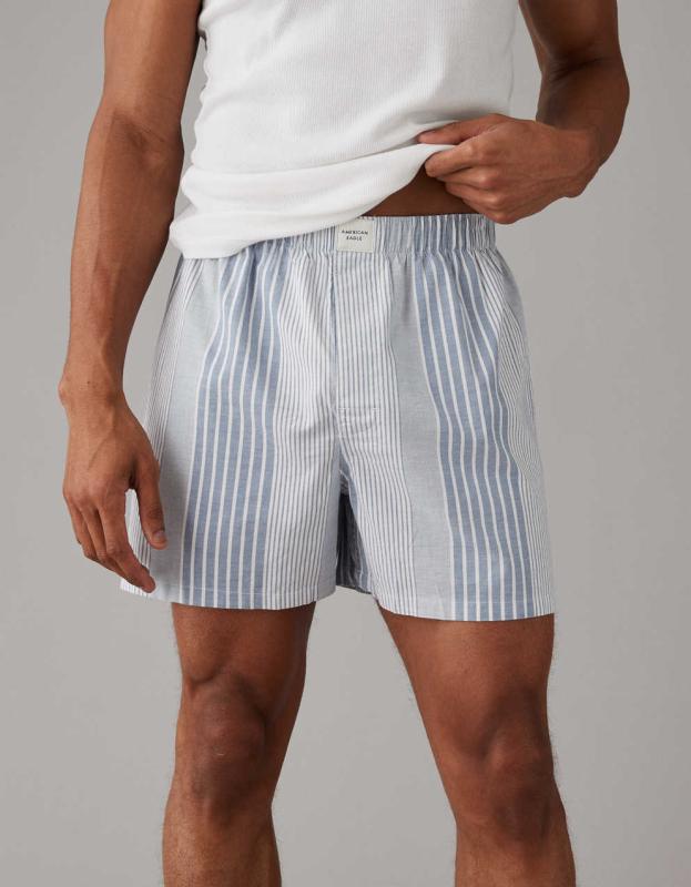 AEO Striped Stretch Boxer Short - Blue, L 