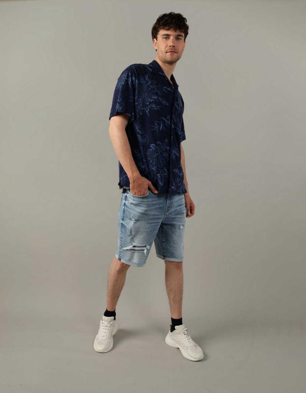 AE Button-Up Knit Shirt - Super Indigo, XS 