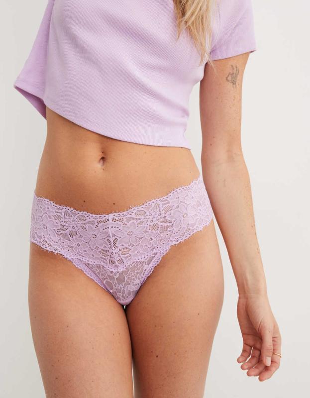 Show Off Eyelash Lace Thong Underwear - Lavender Lake, XS 