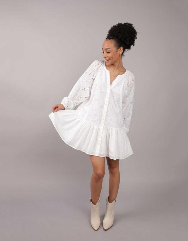AE Drop Waist Shirt Mini Dress - White, XXS 