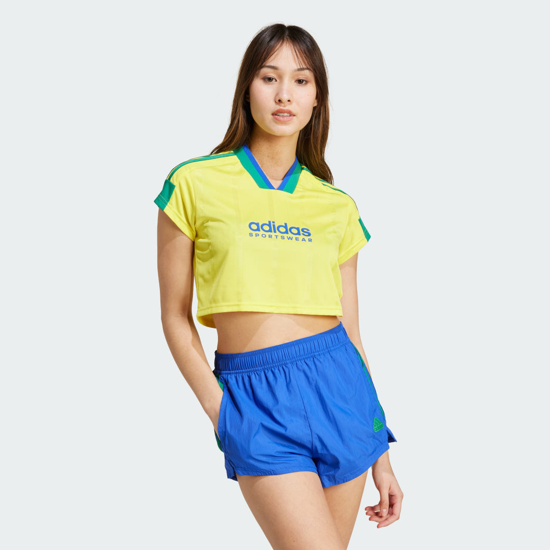 adidas Tiro Cut 3-Stripes Crop Jersey Lifestyle 2XSS Women Bright Yellow / Bold Green / Blue