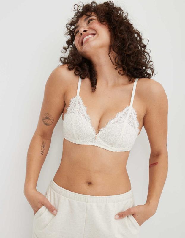 Aerie Real Power Wireless Push Up Eyelash Lace Bra - Soft Muslin, 80A 