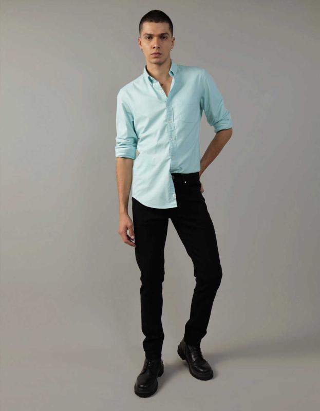 AE Slim Fit Flex Oxford Button-Up Shirt - Teal, M 