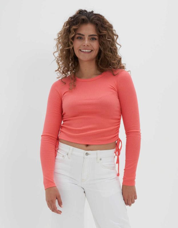 AE Cropped Long-Sleeve Tee - Coral, XS 