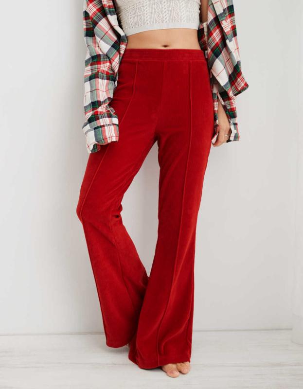 Aerie Groove-On Rib Velour Flare Pant - Sundried, XS 