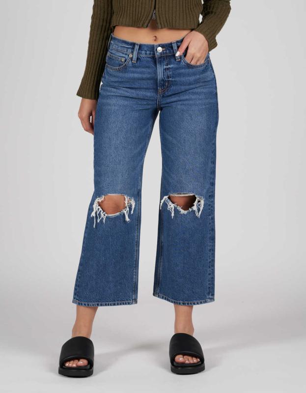 AE Ripped '90s Wide Leg Crop Jean - Medium Wash, 12 