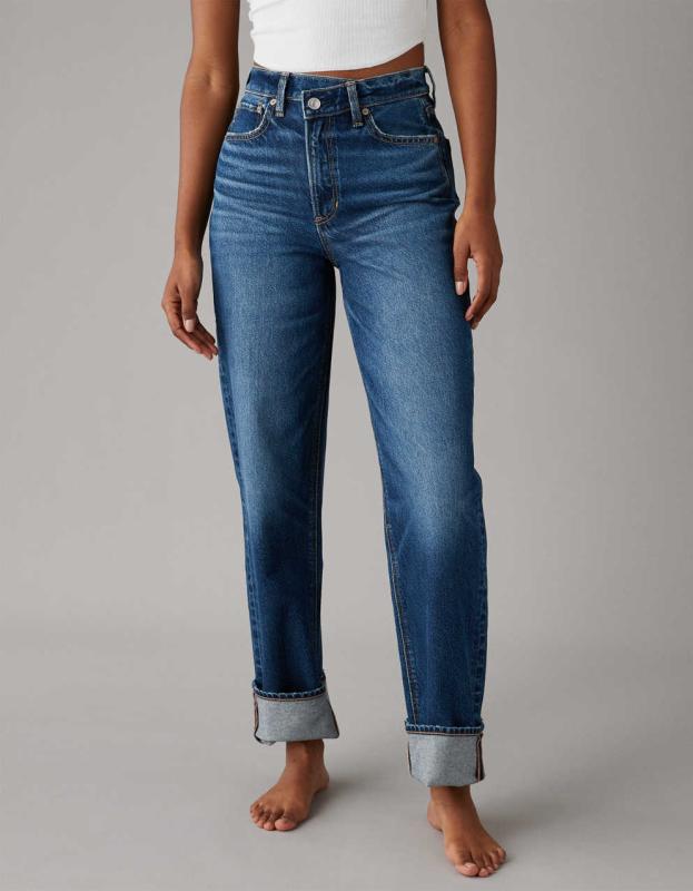 AE Strigid Super High-Waisted Baggy Straight Jean - Horizon Blue, 10 