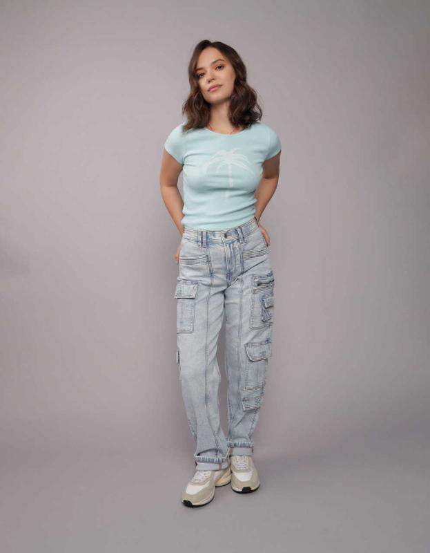 AE Hey Baby Graphic Tee - Ice Blue, XS 