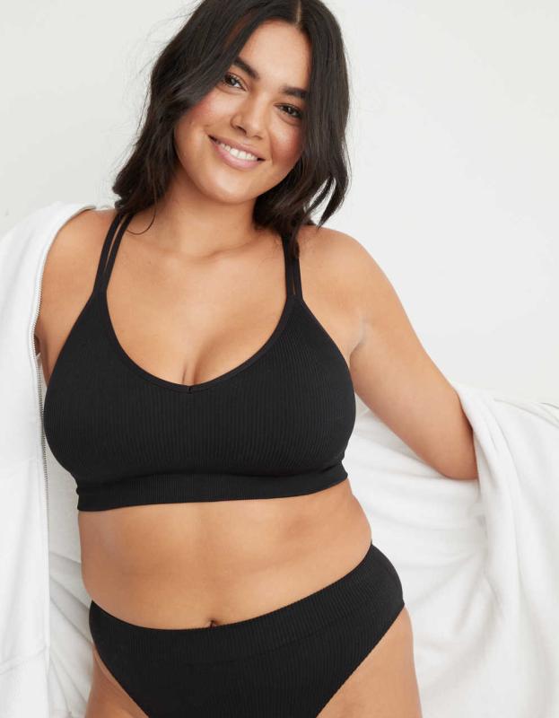 Aerie Seamless Strappy Padded Bralette - True Black, S 