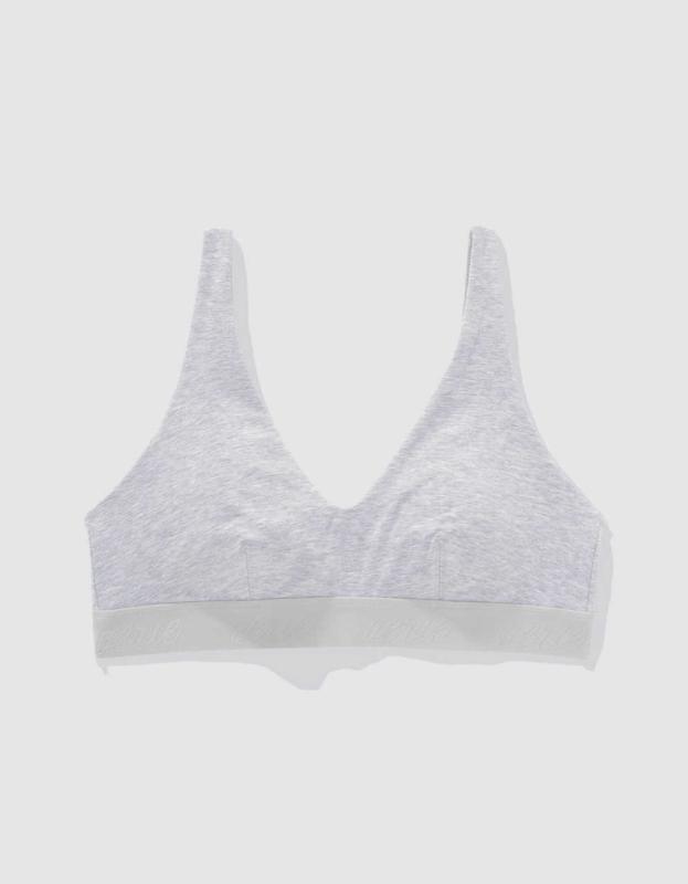 Superchill Cotton Padded Plunge Bralette - Medium Heather Gray, XS 
