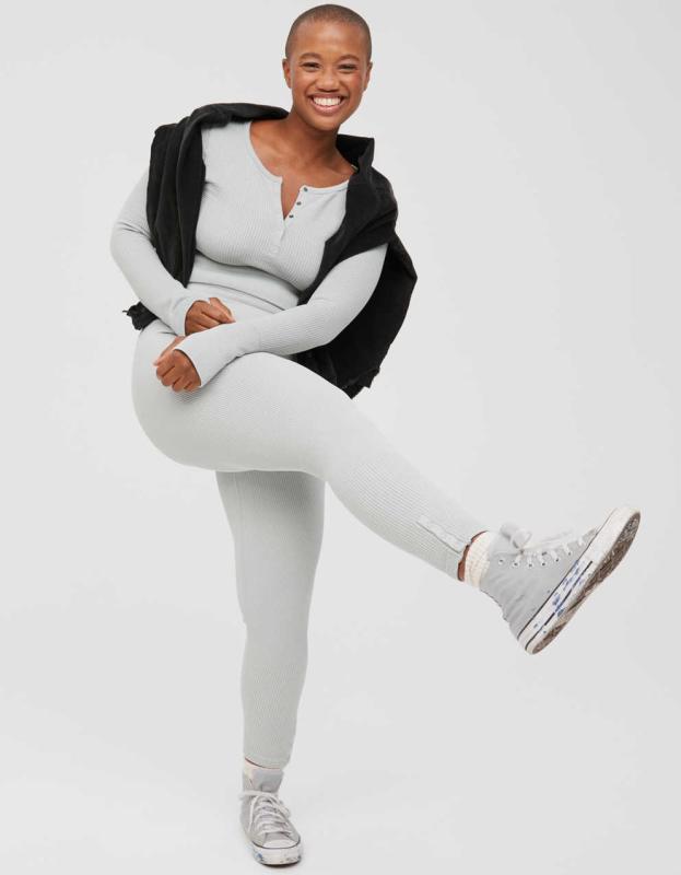 OFFLINE Main Squeeze Seamless High Waisted Waffle Legging - Stone Gray, L 