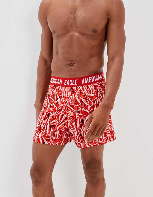 AEO Candy Canes Ultra Soft Boxer Short - Red, XS 
