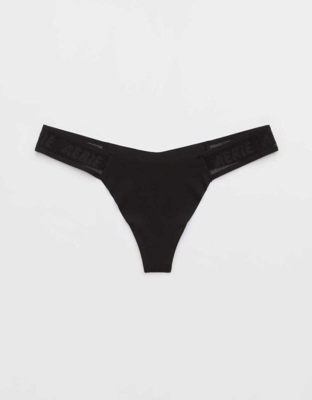 SMOOTHEZ No Show Logo Thong Underwear - True Black, M 