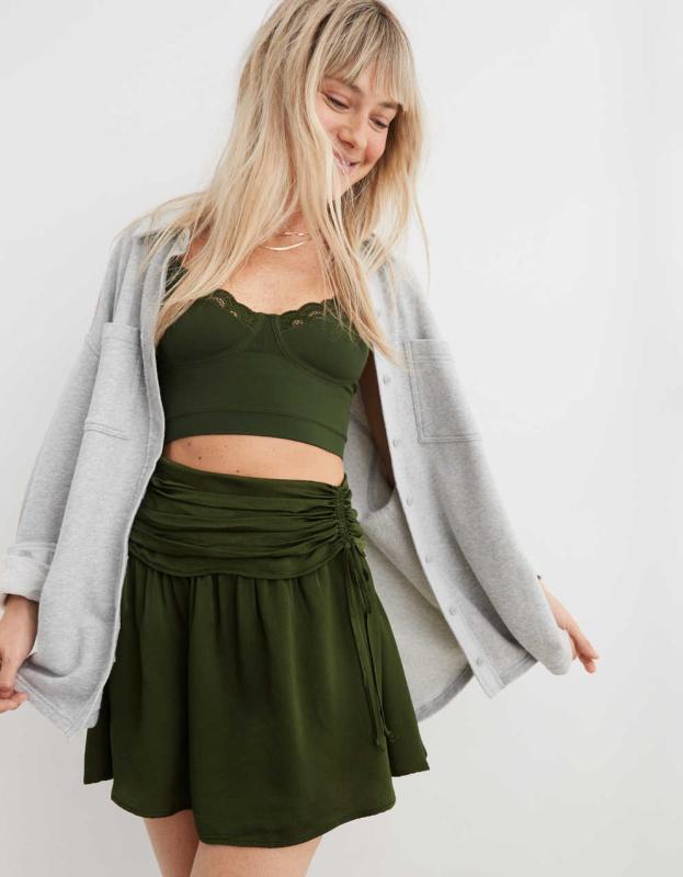 Aerie Uptown Mini Skirt - Green Flame, XS 