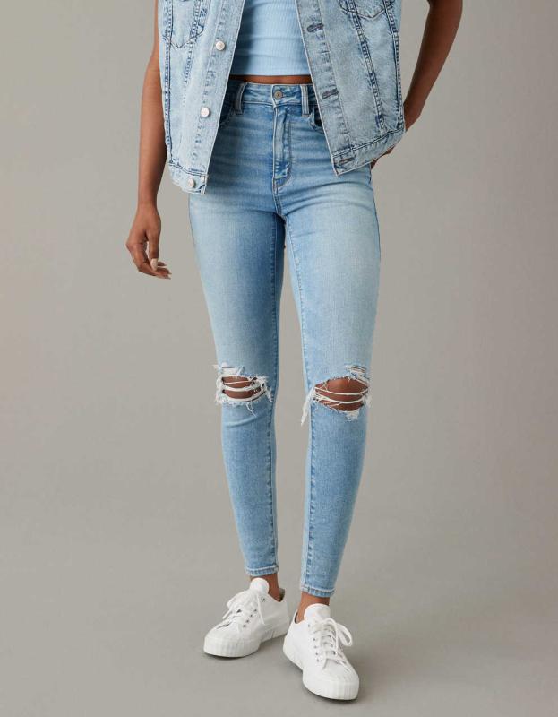 AE Next Level Ripped Super High-Waisted Jegging - Light Bright Indigo, 00 