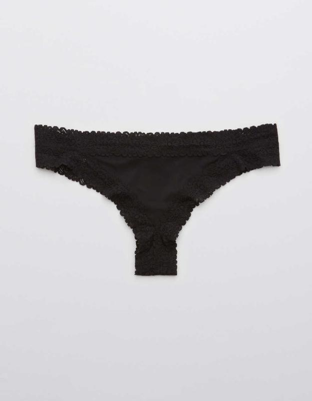 Aerie Sunnie Thong Underwear - True Black, XS 