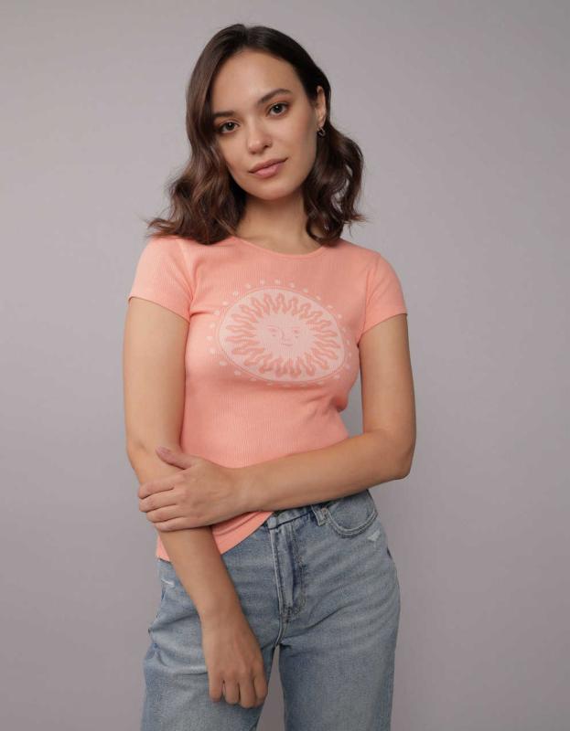 AE Hey Baby Graphic Tee - Tropical Coral, XS 