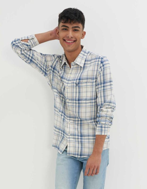 AE Slim Fit Everyday Button-Up Shirt - Natural White, S 