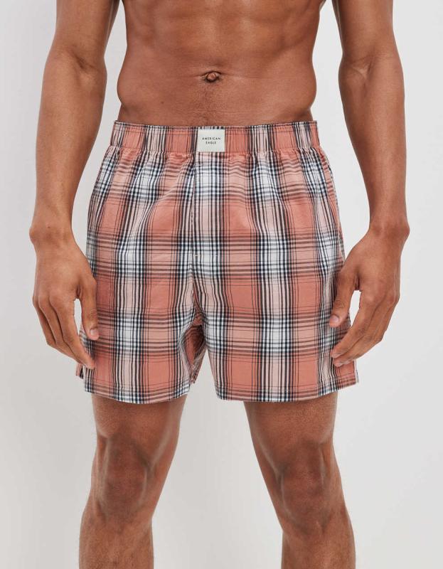 AEO Plaid Stretch Boxer Short - Pink, S 