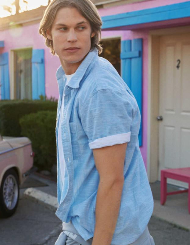 AE Button-Up Resort Shirt - Blue, M 