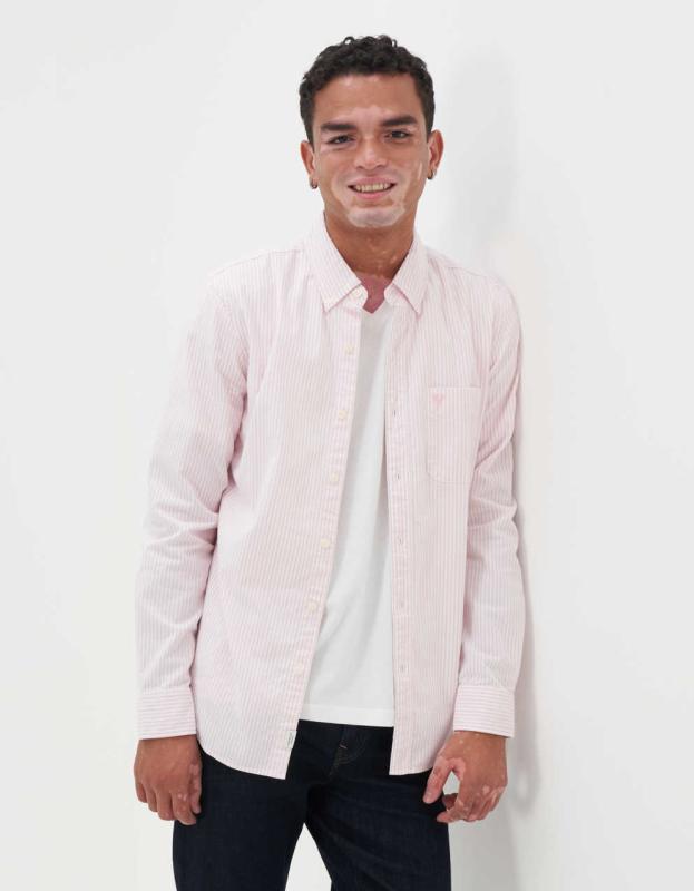 AE Striped Slim Fit Oxford Button-Up Shirt - Light Pink, XXL 