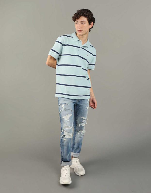 AE Striped Polo Shirt - Mint, S 