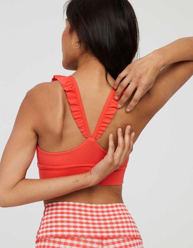 OFFLINE By Aerie Real Me Xtra Ruffle Sports Bra - Calypso Red, S 