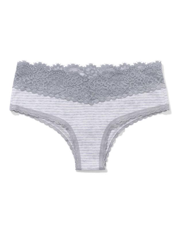 Aerie Cotton Eyelash Lace Cheeky Underwear - Medium Heather Gray, S 