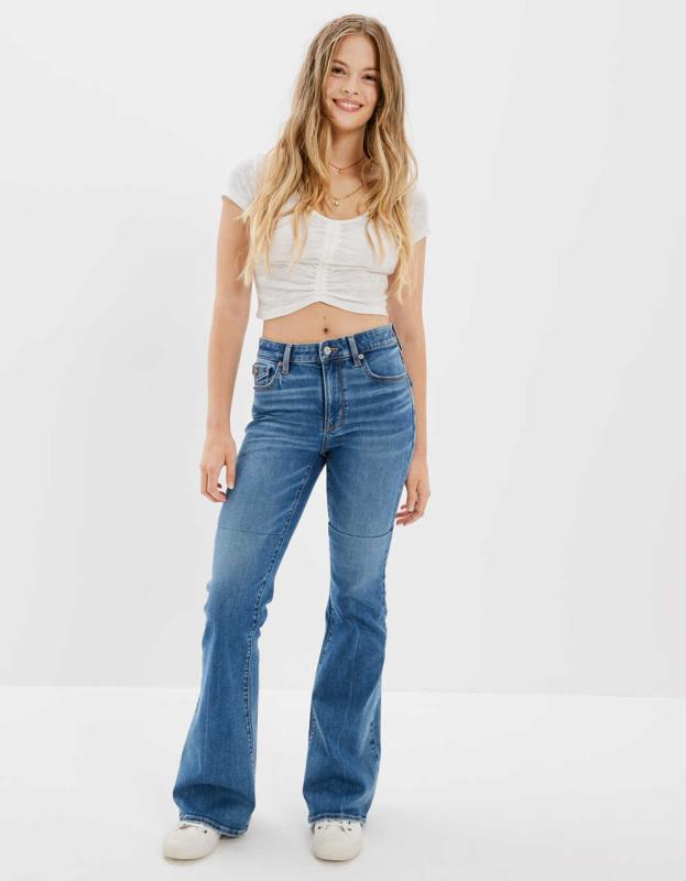 AE Ne(x)t Level Super High-Waisted Flare Jean - Medium Indigo Wash, 10 