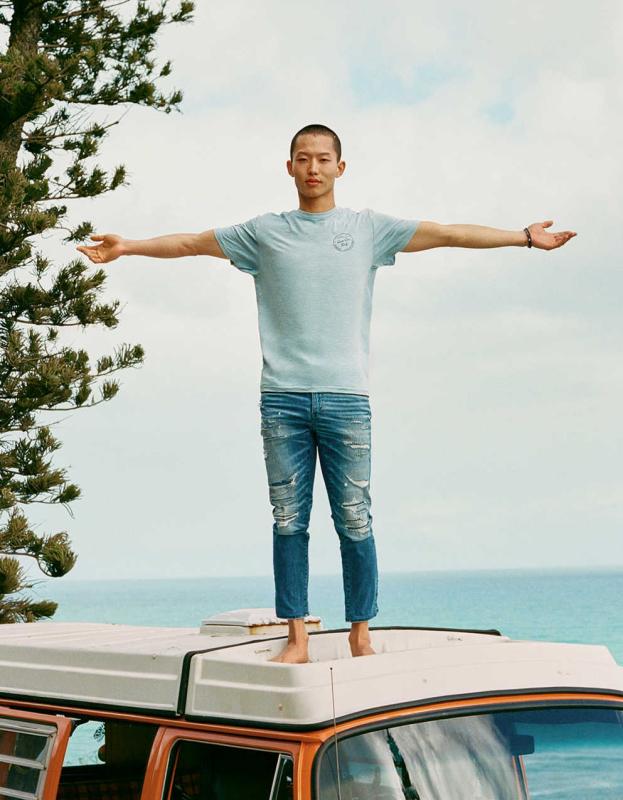 AE AirFlex 360 Patched Skinny Jean - Rocky Blue, 28 X 30 