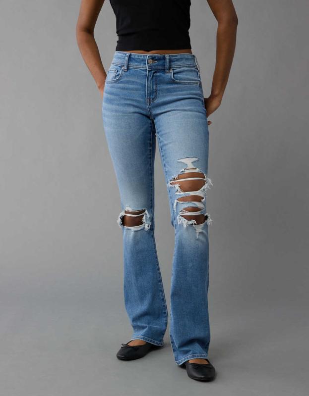 AE Next Level Ripped Low-Rise Kick Bootcut Jean - Destroyed Medium Wash, 6 