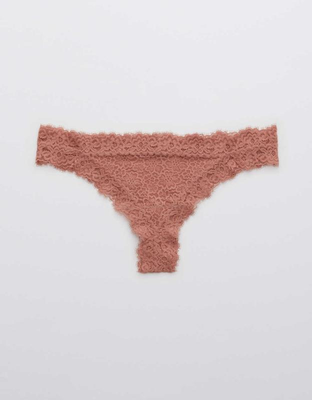 Aerie Eyelash Lace Thong Underwear - Meadow Bound, L 