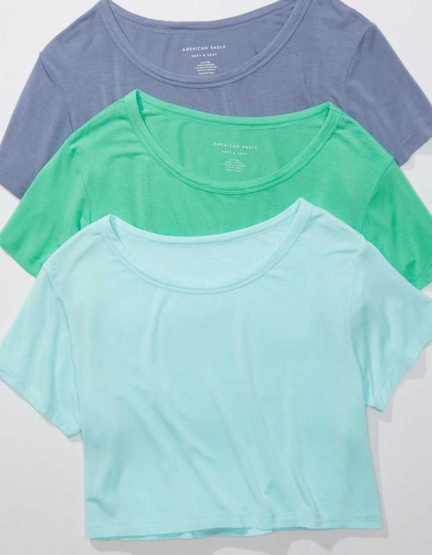 AE Cropped Soft & Sexy T-Shirt - Aqua, L 