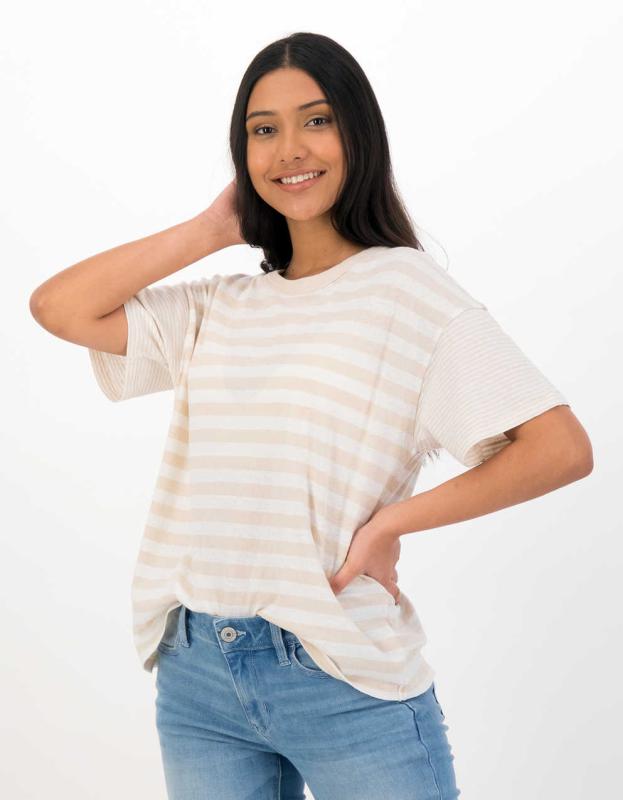 AE Striped Crew Neck Tee - Cream, M 