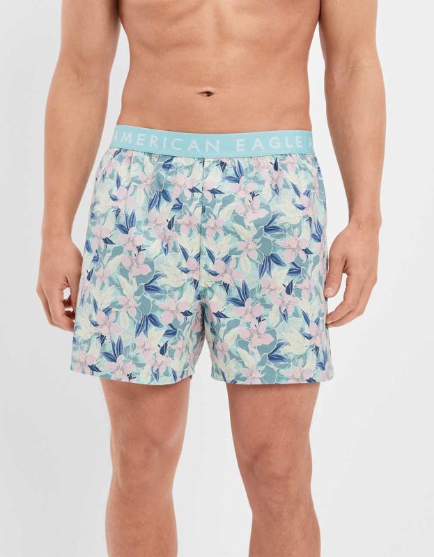 AEO Floral Stretch Boxer Short - Blue, L 