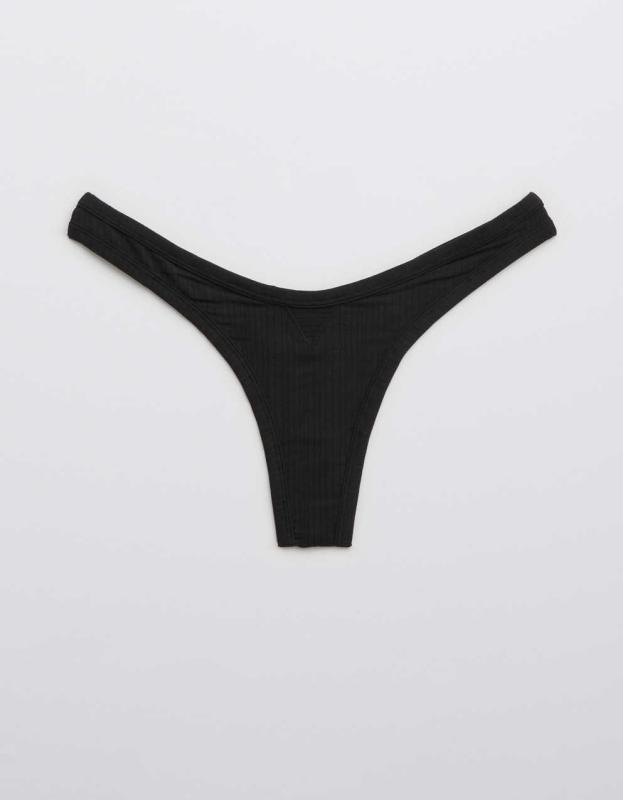 Superchill Modal Rib Thong Underwear - True Black, L 