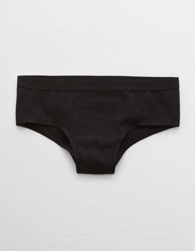 Aerie Cotton Elastic Cheeky Underwear - True Black, XS 