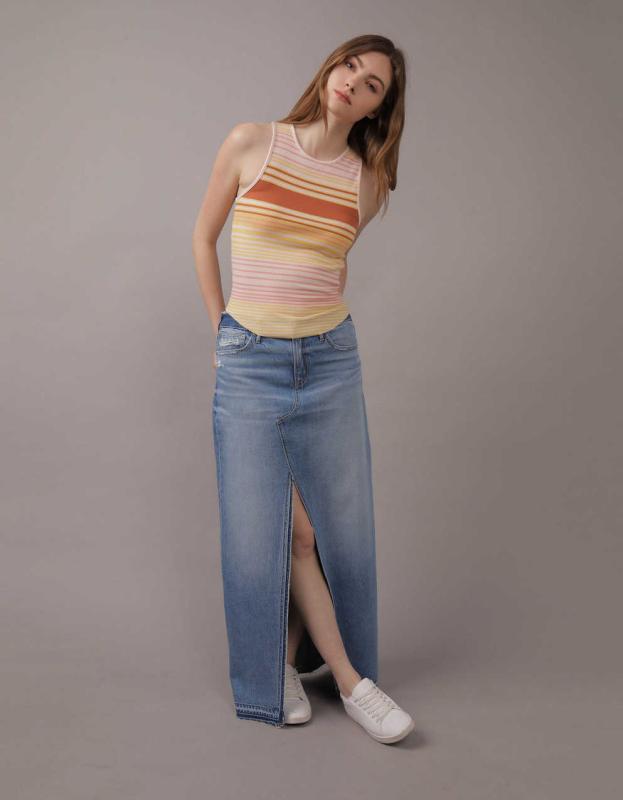 AE To The Floor Denim Maxi Skirt - Medium Indigo Wash, 2 