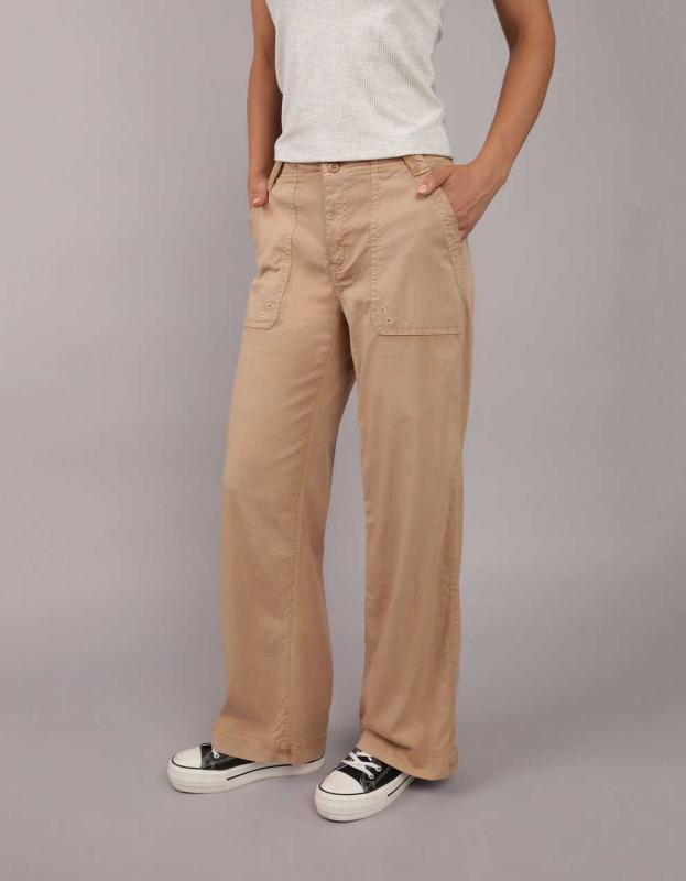 AE Dreamy Drape High-Waisted Baggy Wide-Leg Convertible Pant - Beige, 2 