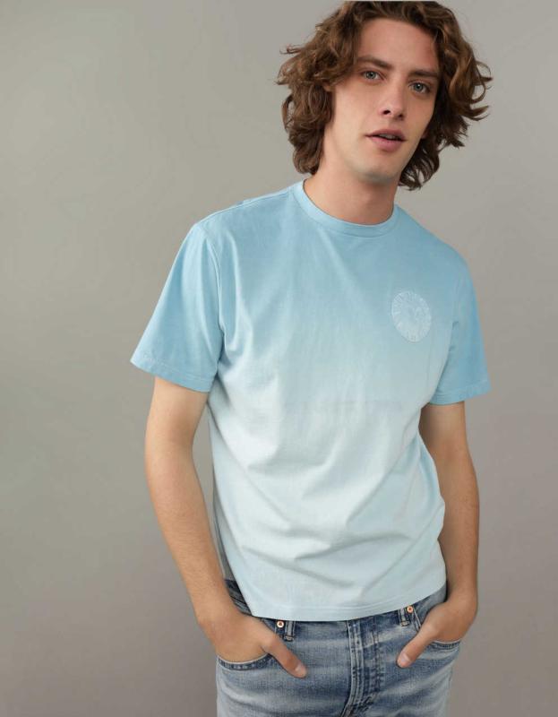 AE Dip Dye Logo Graphic T-Shirt - Light Blue, L 