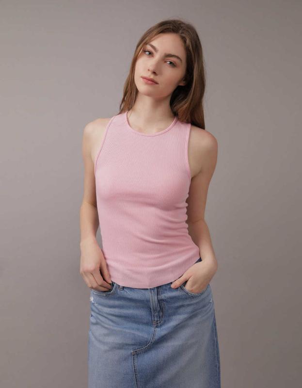AE High Neck Daily Fave Tank Top - Light Pink, S 
