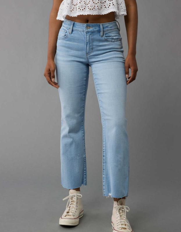 AE Next Level High-Waisted Kick Bootcut Crop Jean - Light Vintage, 8 