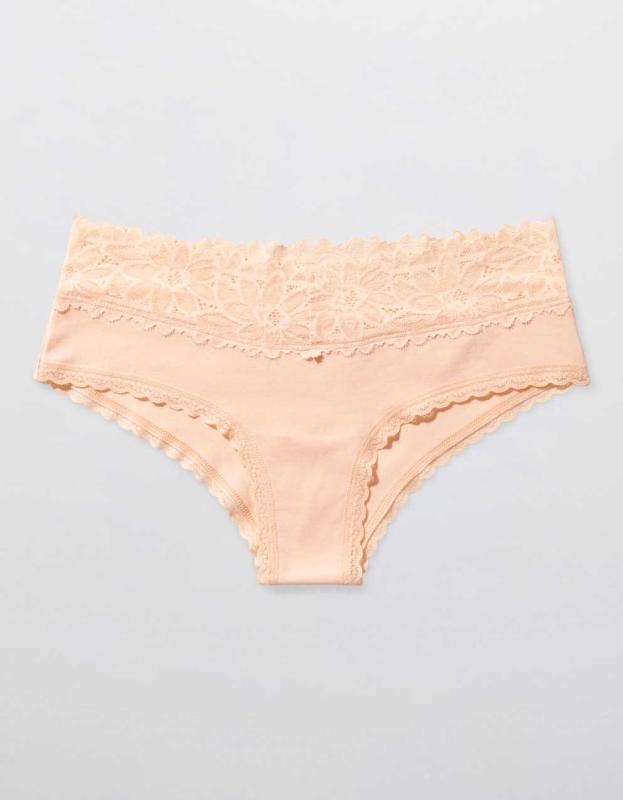 Aerie Cotton Sunkissed Lace Cheeky Underwear - Iced Apricot, XS 