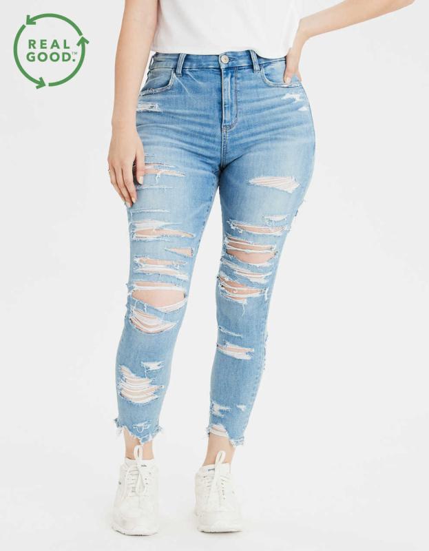 AE Ne(x)t Level Curvy High-Waisted Jegging Crop - Slashed Sky, 10 