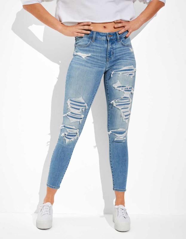 AE Ne(x)t Level Ripped Low-Rise Jegging Crop - Blown Out Blue, 2 