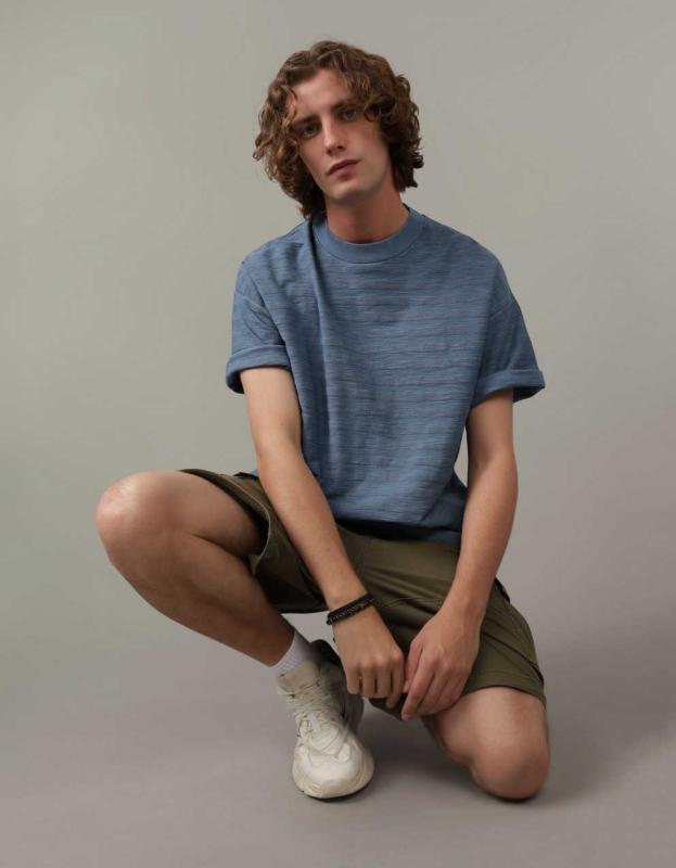 AE Textured Striped Oversized T-Shirt - Blue, L 