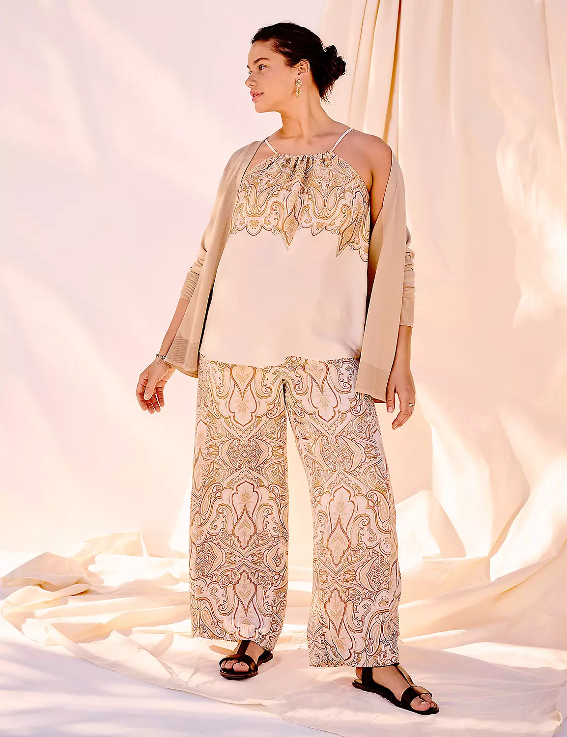 Pull-On Satin Wide Leg Pant 