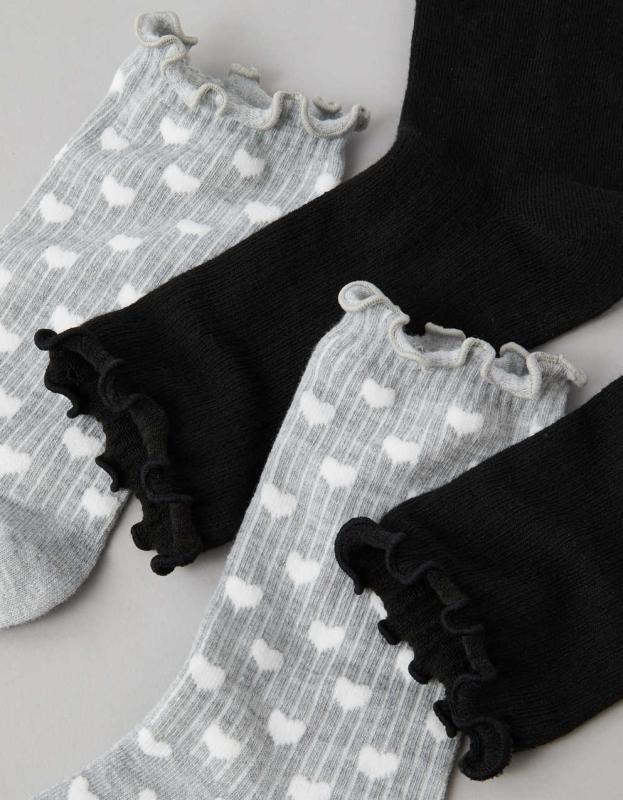 AE Ruffled Crew Socks 2-Pack - Grey, One Size 