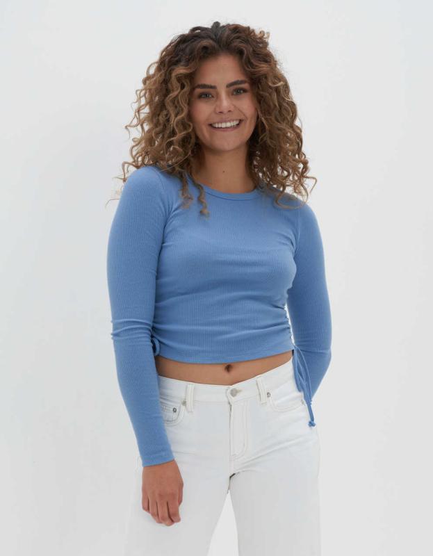 AE Cropped Long-Sleeve Tee - Blue, XXS 