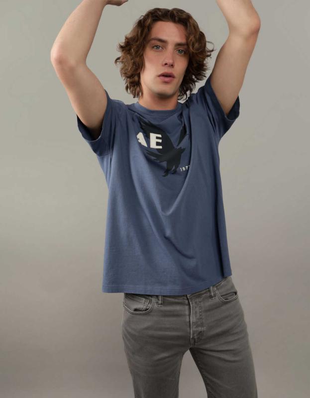 AE Logo Graphic T-Shirt - Blue, XS 